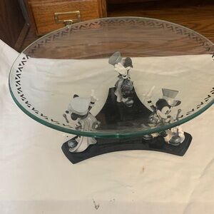 Enesco Glass Cake Stand with Black and White Figures